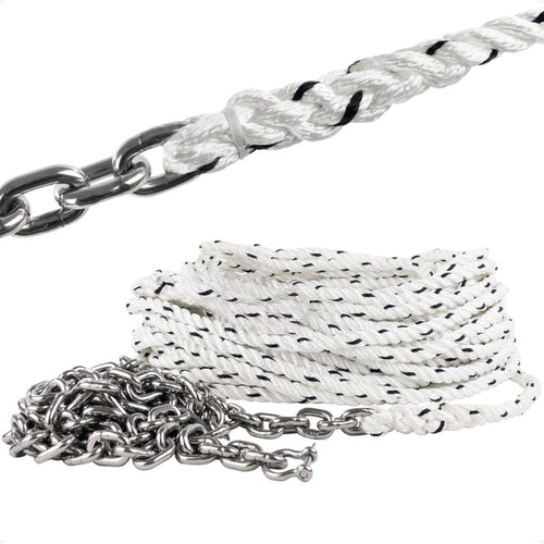 Windlass Anchor Rode, 1/2" x 200' Rope with 1/4" x 15' G4 Stainless Steel Chain - FO4528 - Five Oceans