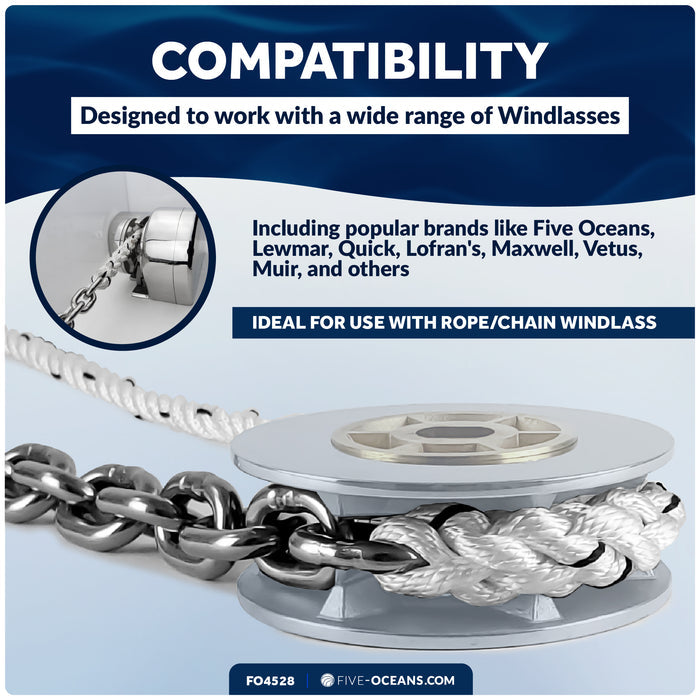 Windlass Anchor Rode, 1/2" x 200' Rope with 1/4" x 15' G4 Stainless Steel Chain - FO4528 - Five Oceans