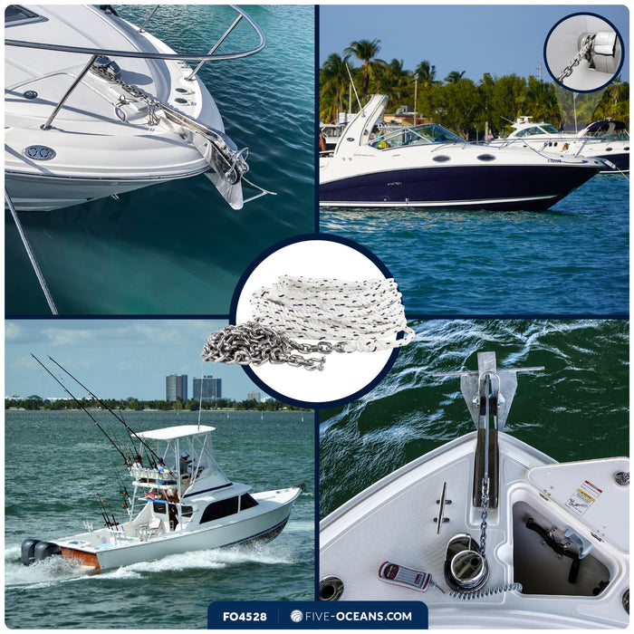 Windlass Anchor Rode, 1/2" x 200' Rope with 1/4" x 15' G4 Stainless Steel Chain - FO4528 - Five Oceans
