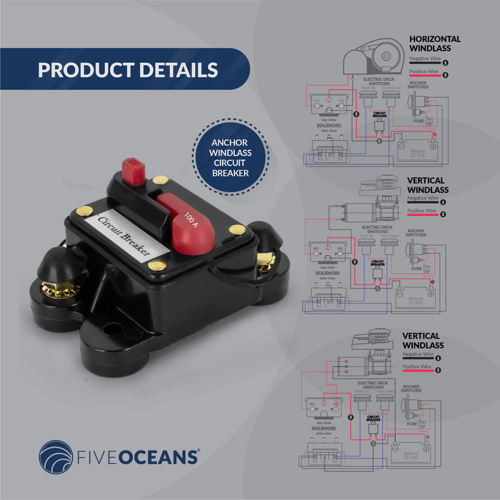 Windlass Circuit Breaker, 100 Amps, 12 V, Surface Mount - FO3296 - Five Oceans