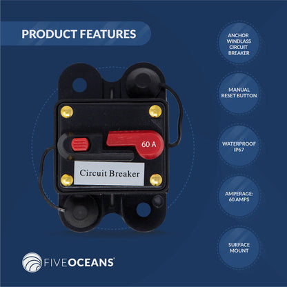 Windlass Circuit Breaker, 60 Amps, 12 V, Surface Mount - FO3295 - Five Oceans