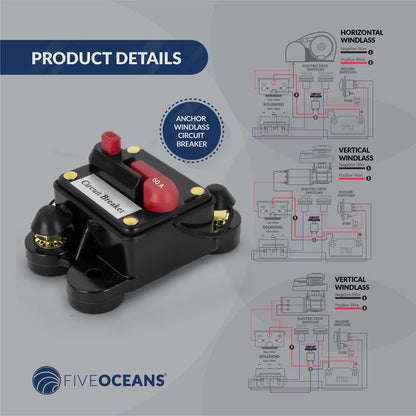 Windlass Circuit Breaker, 60 Amps, 12 V, Surface Mount - FO3295 - Five Oceans