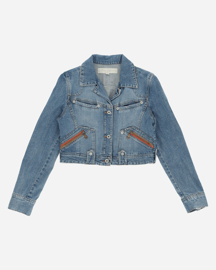Pezze Vintage Wmns Crop Denim Jacket Blue Coats and Jackets Denim Jackets 057242 1