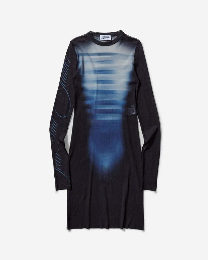 Jean Paul Gaultier Wmns Mesh Crew Neck Short Dress Navy/Lightblue/White Dresses Dress Short 25-33-F-RO367-T576 595601