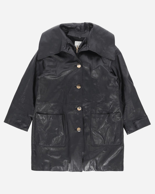 Pezze Vintage Wmns Gai Mattiolo Leather Single Line Trench Black Coats and Jackets Leather Jackets 057249 1