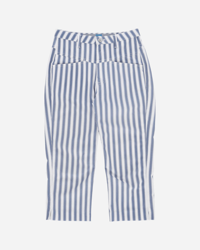 Pezze Vintage Wmns Marithé François Girbaud Striped Capri Trousers Blue Shorts Short 0772419 1