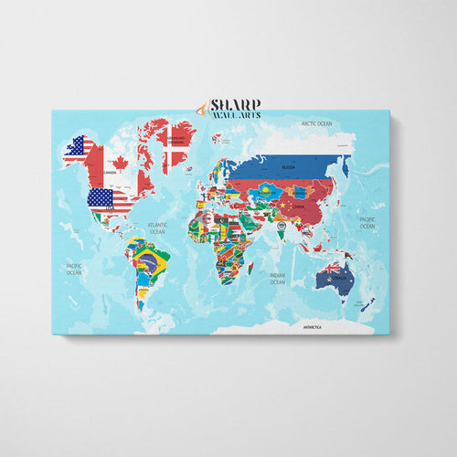 World Map Large Canvas With Countries - Living Room Wall Decor