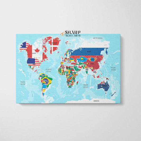 World Map Large Canvas With Countries - Living Room Wall Decor