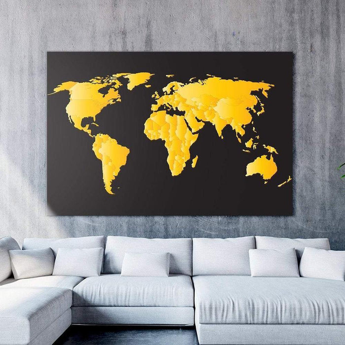 World Map Wall Art Gold and Back - World Map Wall Art Gold Large - SharpWallArts