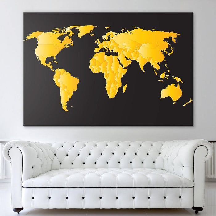 World Map Wall Art Gold and Back - World Map Wall Art Gold Large - SharpWallArts