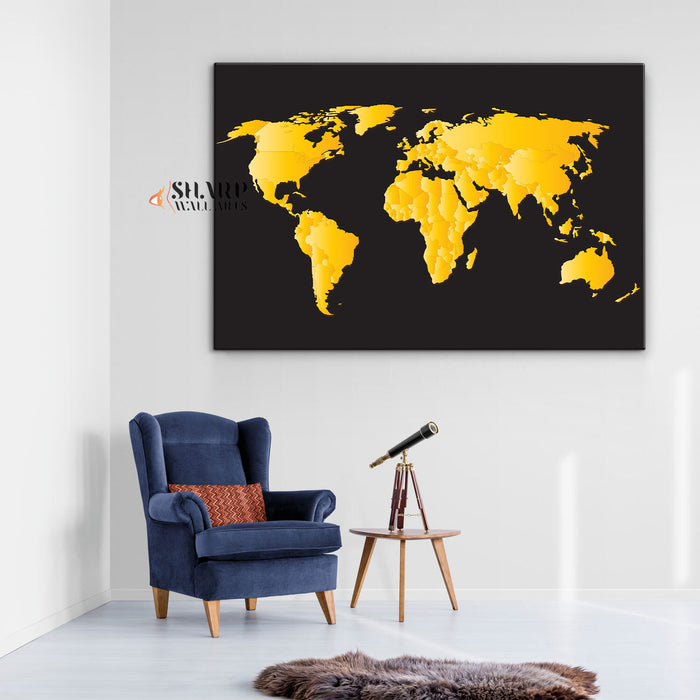 World Map Wall Art Gold and Back - World Map Wall Art Gold Large