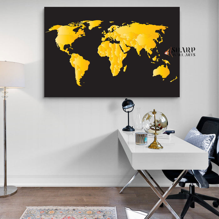 World Map Wall Art Gold and Back - World Map Wall Art Gold Large