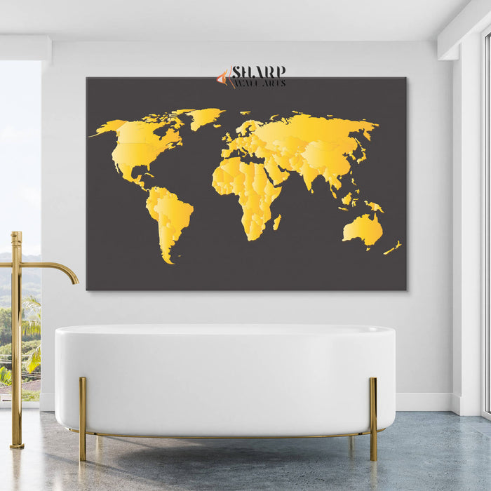 World Map Wall Art Gold and Back - World Map Wall Art Gold Large