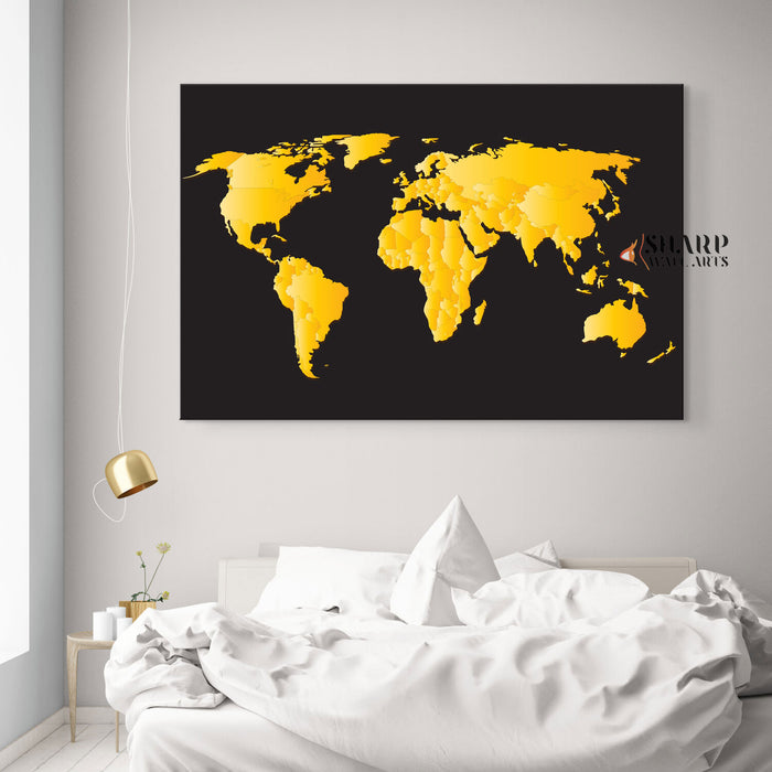World Map Wall Art Gold and Back - World Map Wall Art Gold Large