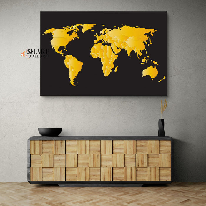World Map Wall Art Gold and Back - World Map Wall Art Gold Large