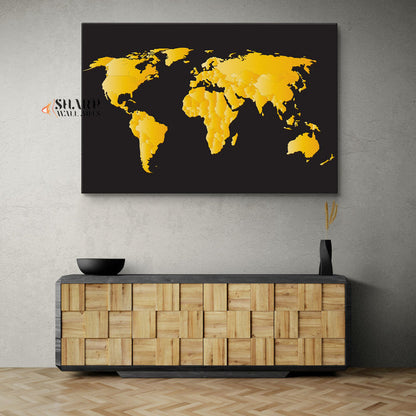 World Map Wall Art Gold and Back - World Map Wall Art Gold Large