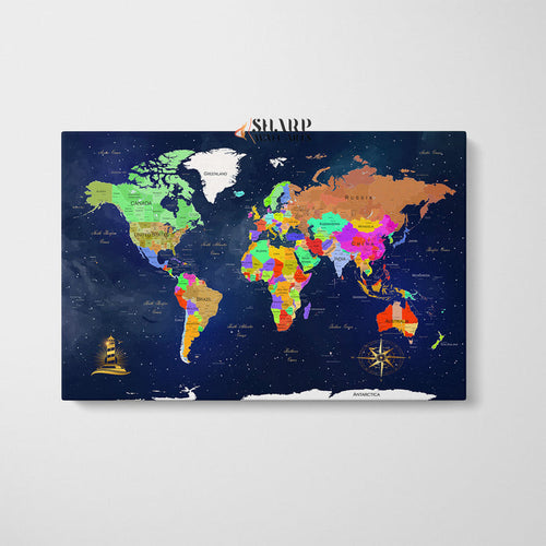 World Map Wall Art Navy - Living Room Wall Decor