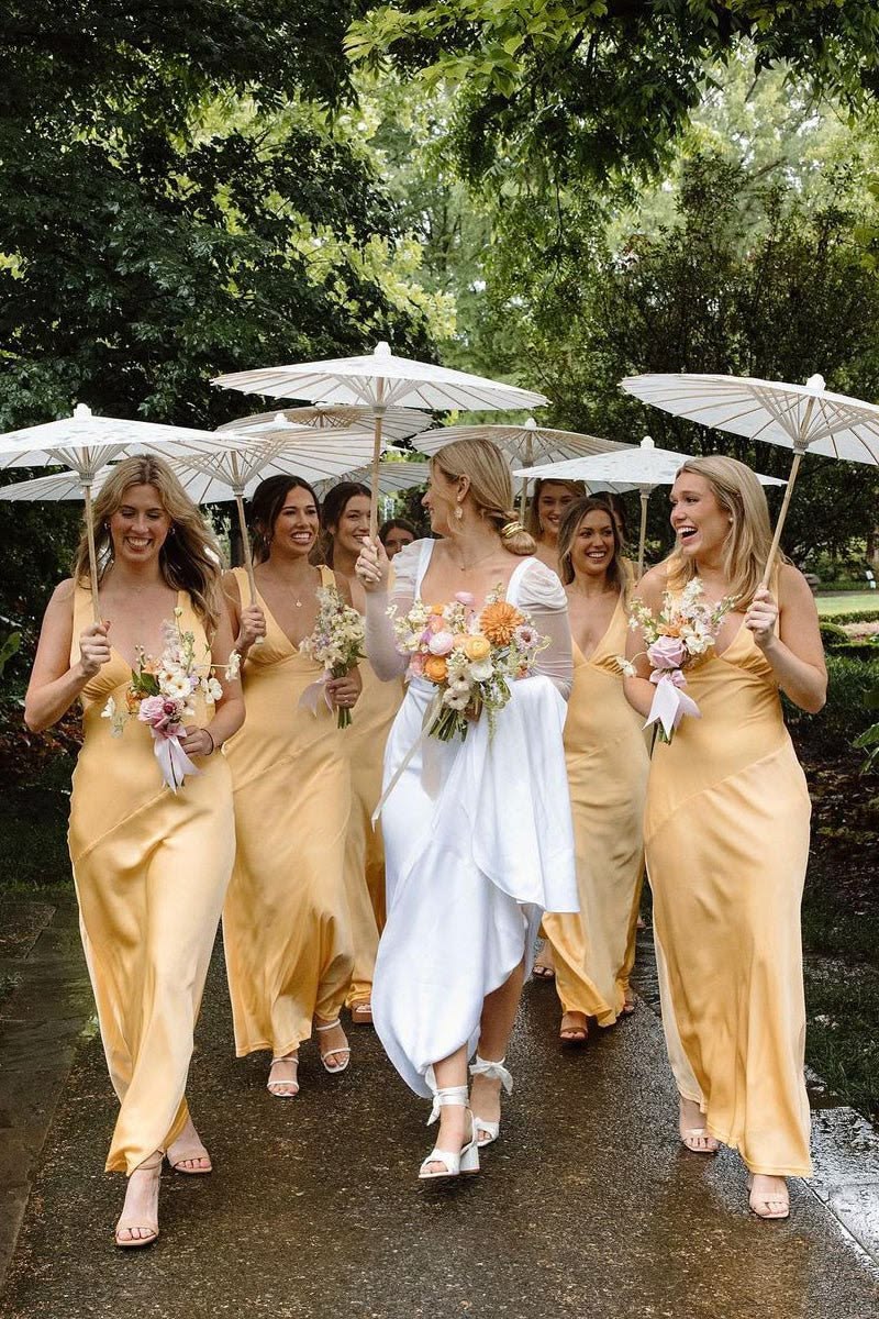 Yellow Bridesmaid Dresses Budget Spaghetti Straps Bridesmaid Dress