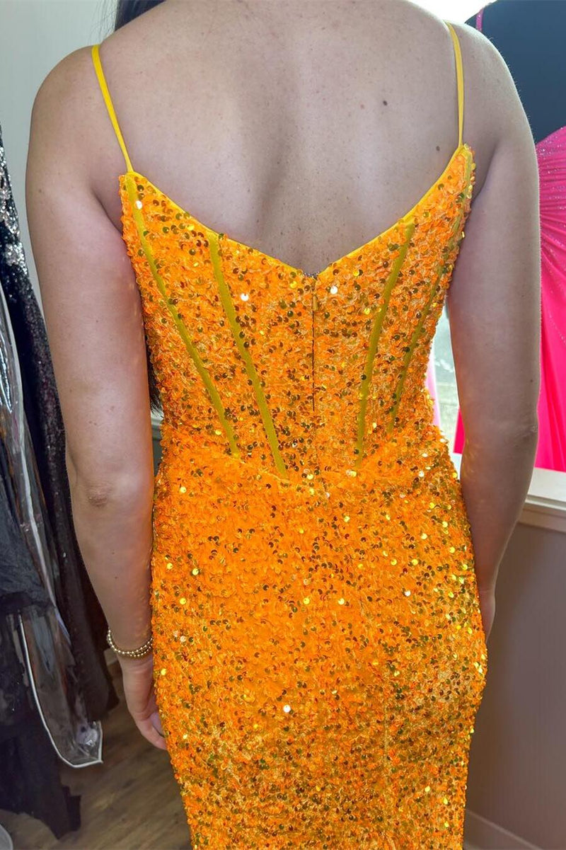 Yellow Sequin Mermaid Long Formal Dress