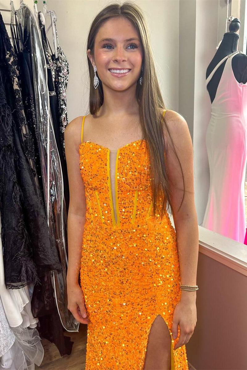 Yellow Sequin Mermaid Long Formal Dress