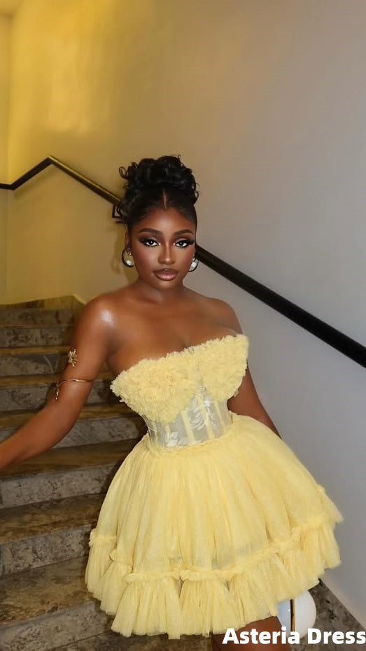 Yellow Sweetheart Tulle Homecoming Dresses Mini Party Dress