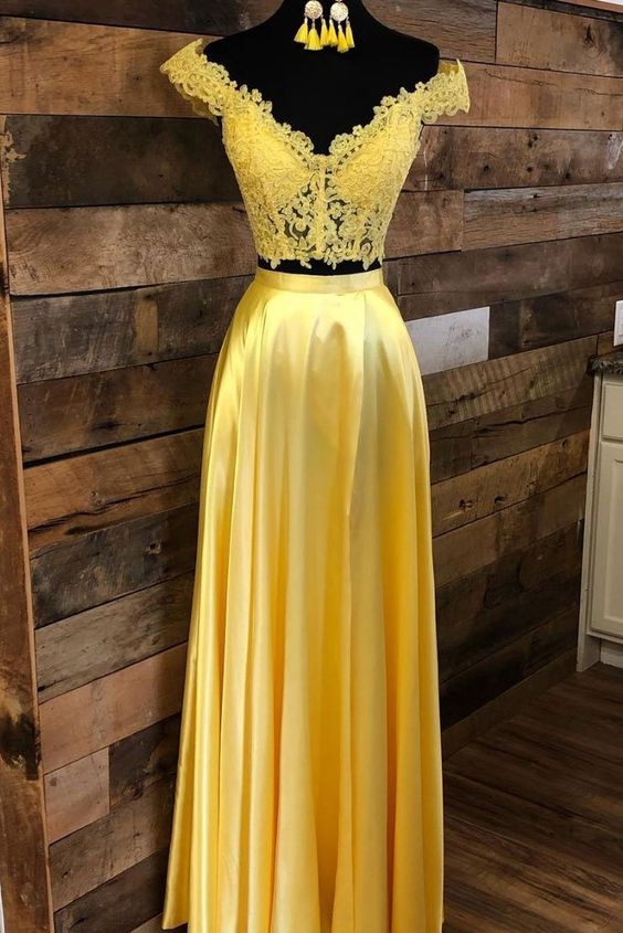 Yellow Tulle Long Lace